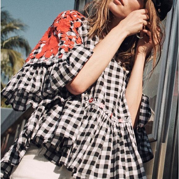 ANTHROPOLOGIE PANKAJ & NIDHI Gingham Swing Tunic Black White Women’s Size XS - Picture 1 of 11